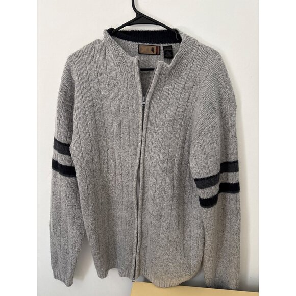 Vintage Mens L XG Grey Full-Zip Cardigan Grandpa Sweater - Picture 1 of 4